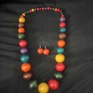 Colorful Chunky Beaded Necklace and Earring Set